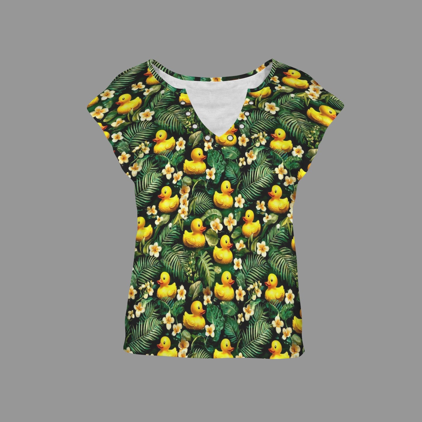 Green Women's V-Neck Ring Hole Top