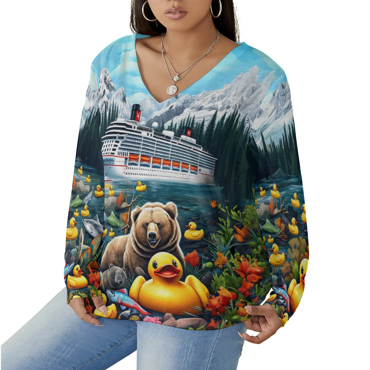 Alaska Adventure Women's V-neck T-shirt With Curved Hem(Plus Size)