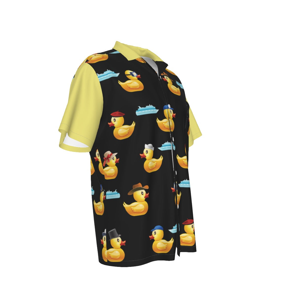 Ducky Black and Yellow Men's Hawaiian Shirt With Pocket