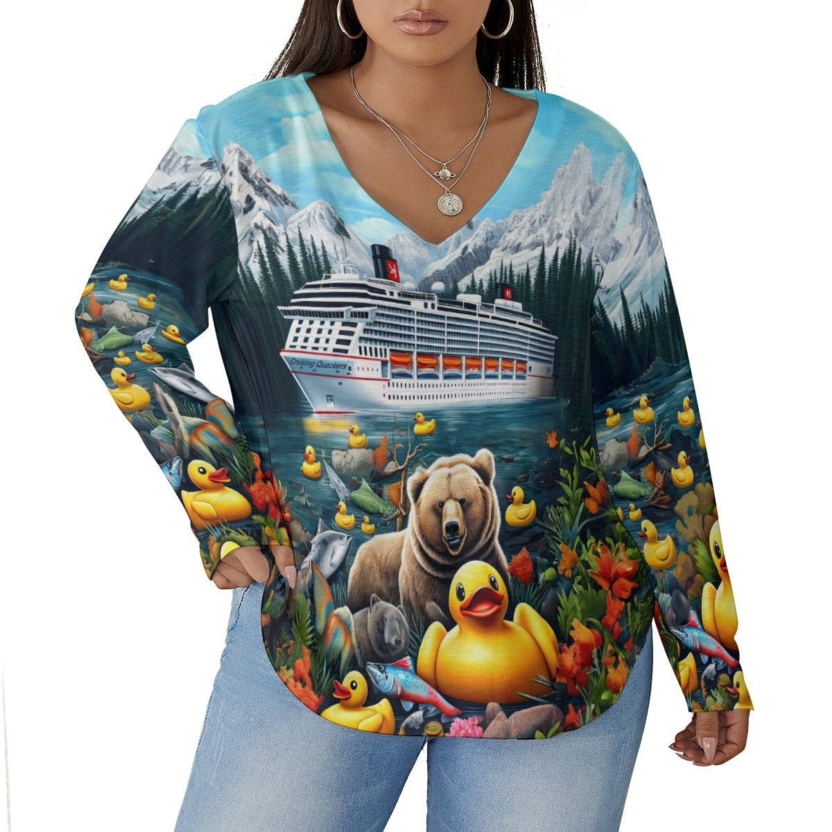 Alaska Adventure Women's V-neck T-shirt With Curved Hem(Plus Size)