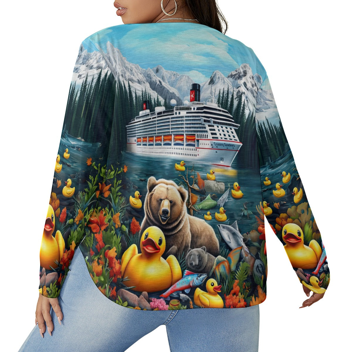 Alaska Adventure Women's V-neck T-shirt With Curved Hem(Plus Size)