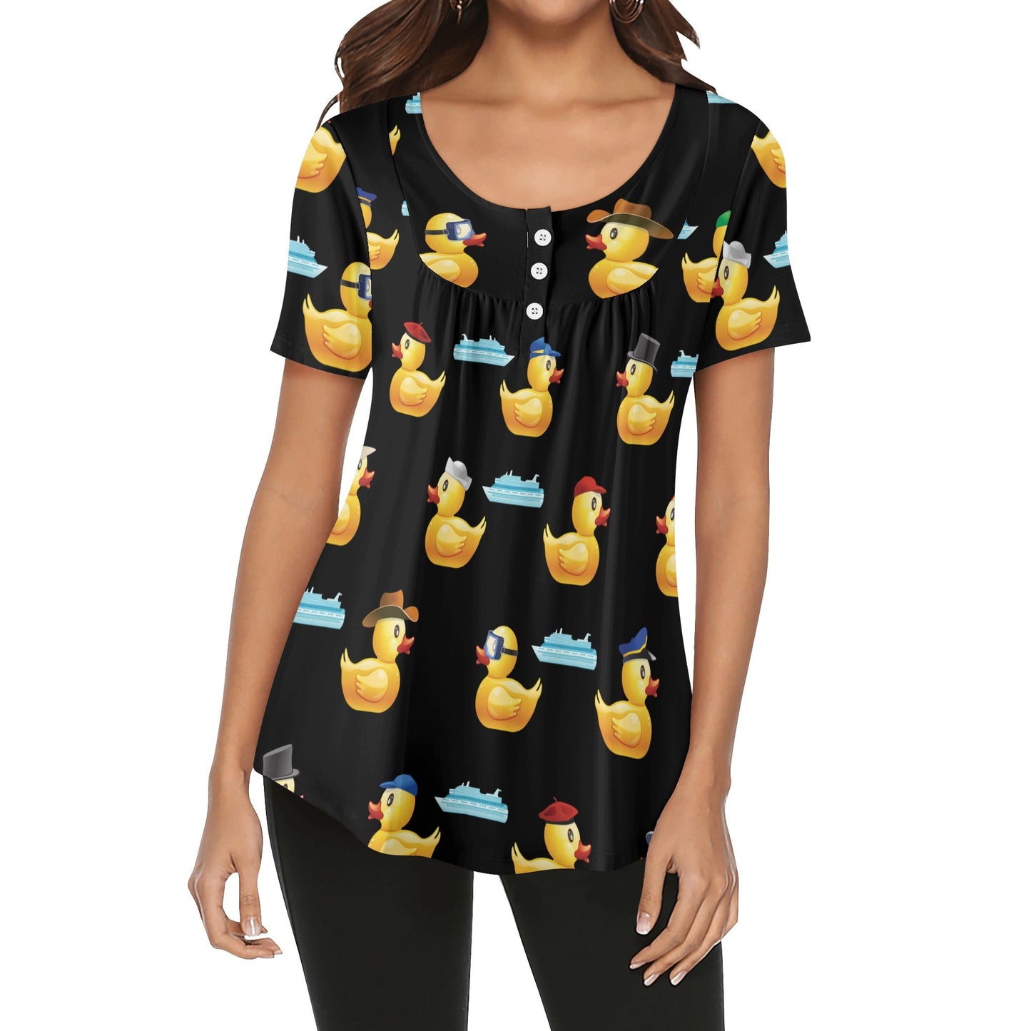 Just Ducky Womens Scoop Neck Short Sleeved Blouse - Black