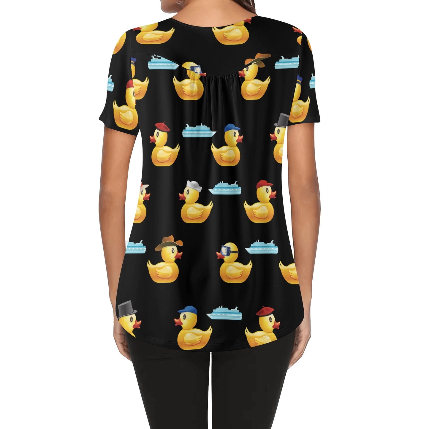 Just Ducky Womens Scoop Neck Short Sleeved Blouse - Black