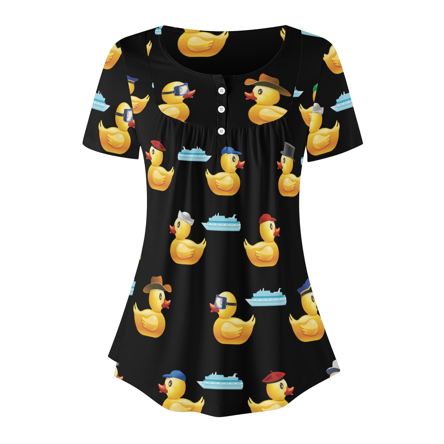 Just Ducky Womens Scoop Neck Short Sleeved Blouse - Black