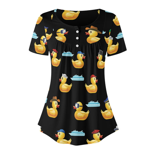 Just Ducky Womens Scoop Neck Short Sleeved Blouse - Black