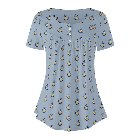 Ahoy Ducky Womens Scoop Neck Short Sleeved Blouse
