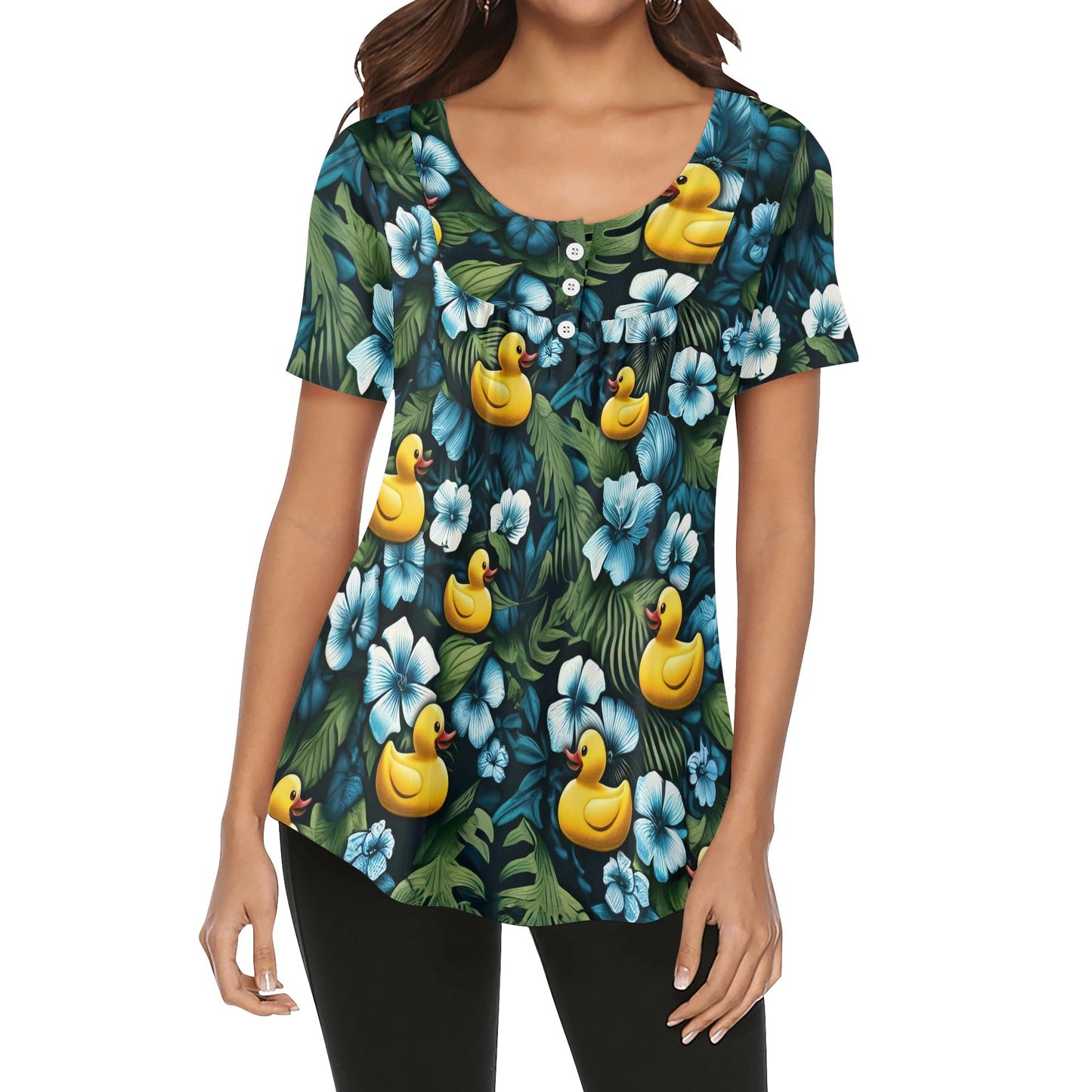 Ducky Hawaiian Womens Scoop Neck Short Sleeved Blouse