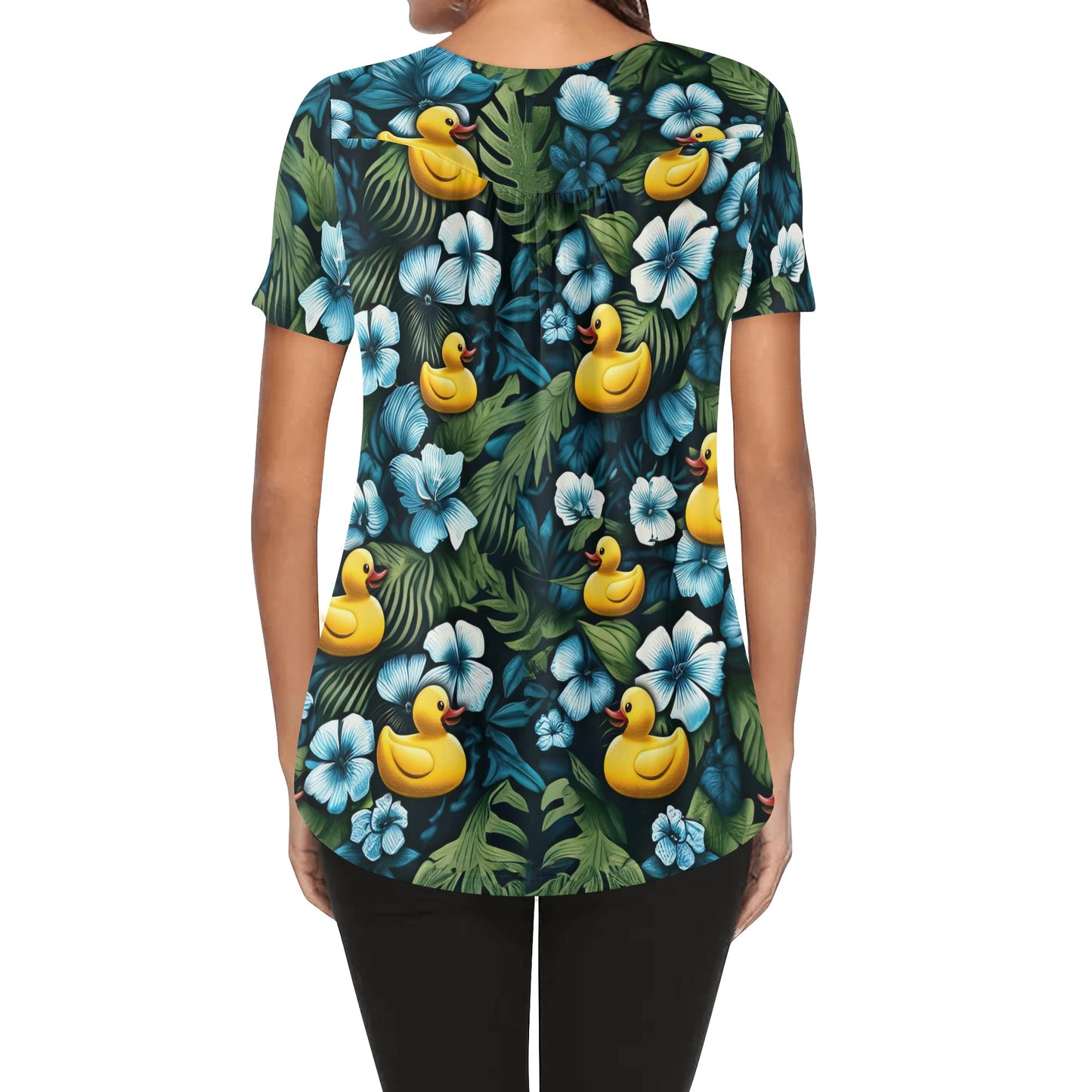 Ducky Hawaiian Womens Scoop Neck Short Sleeved Blouse