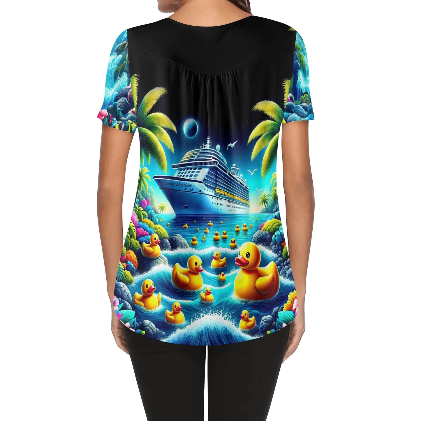 Midnight Marina Duck Hideaway Womens Scoop Neck Short Sleeved Blouse