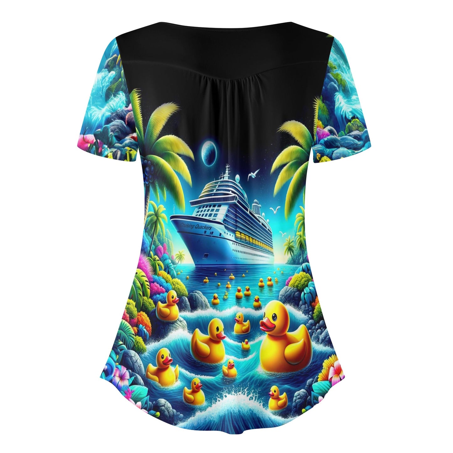 Midnight Marina Duck Hideaway Womens Scoop Neck Short Sleeved Blouse