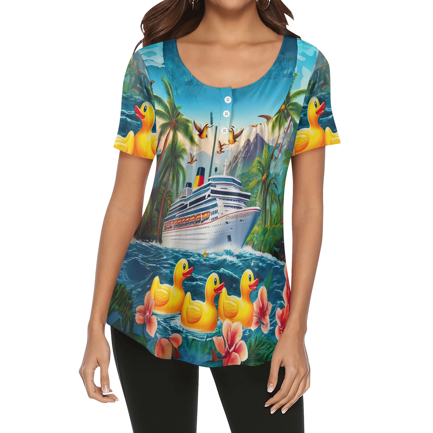 Voyagers Duck Parade Womens Scoop Neck Short Sleeved Blouse