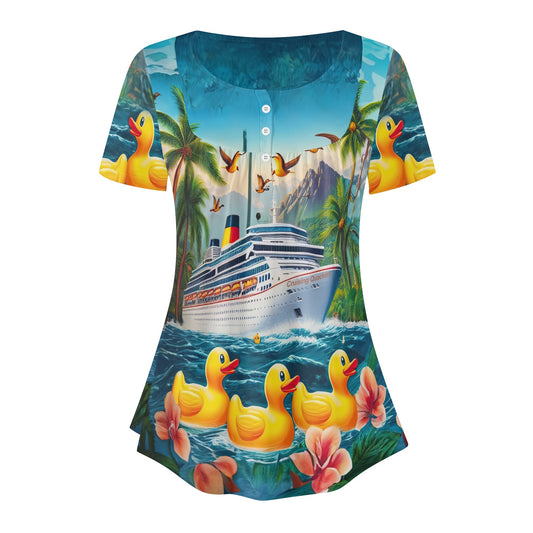 Voyagers Duck Parade Womens Scoop Neck Short Sleeved Blouse
