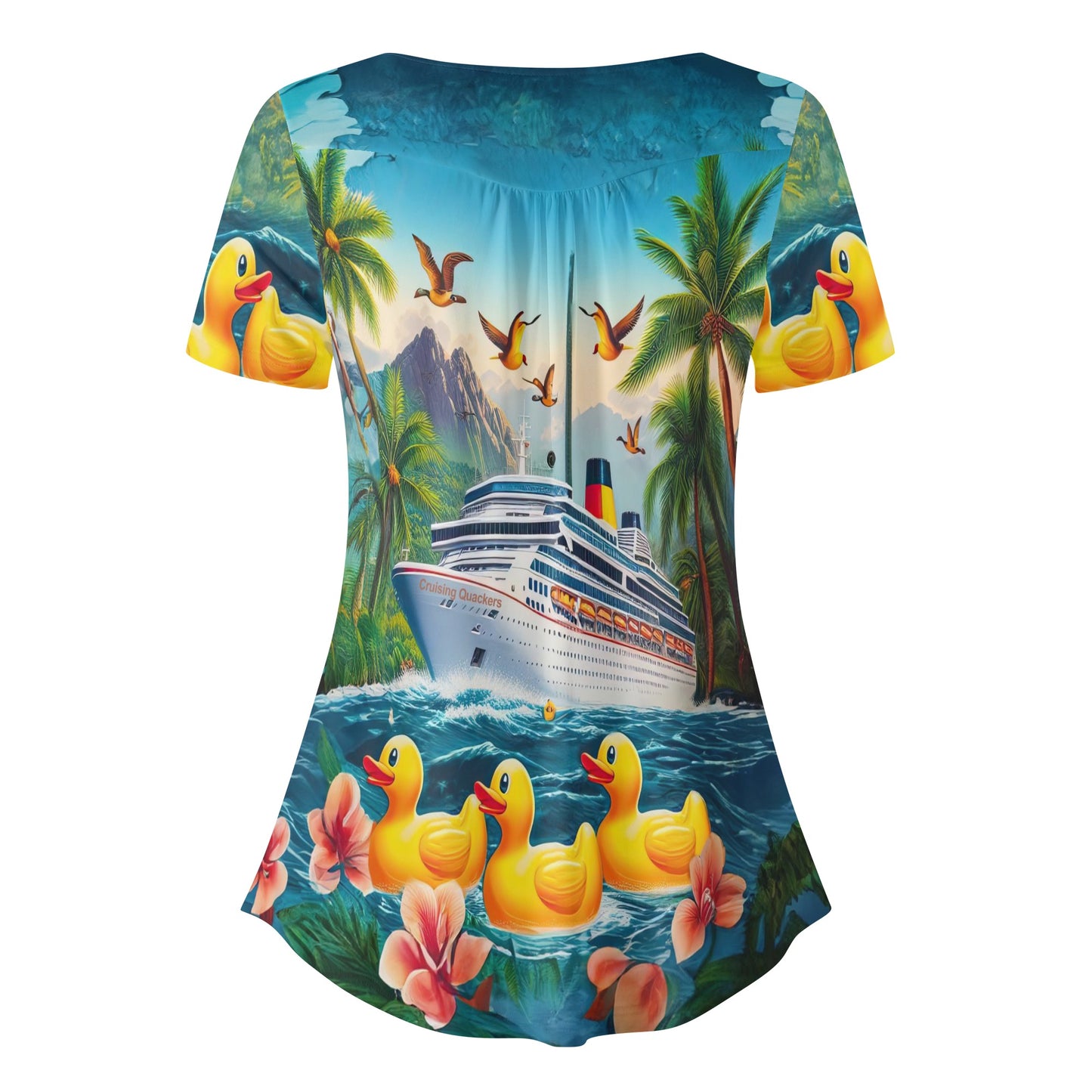 Voyagers Duck Parade Womens Scoop Neck Short Sleeved Blouse