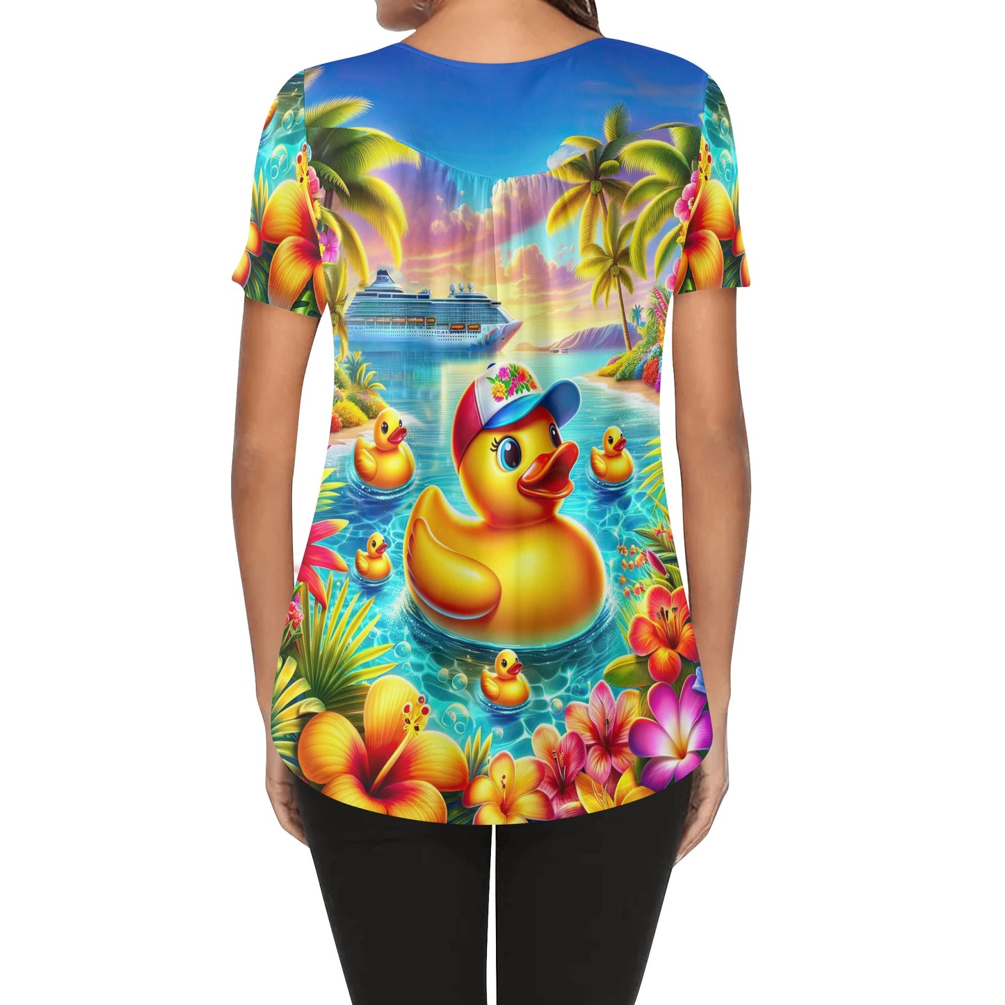 Sundown Splash Duck Scoop Neck Short Sleeved Blouse