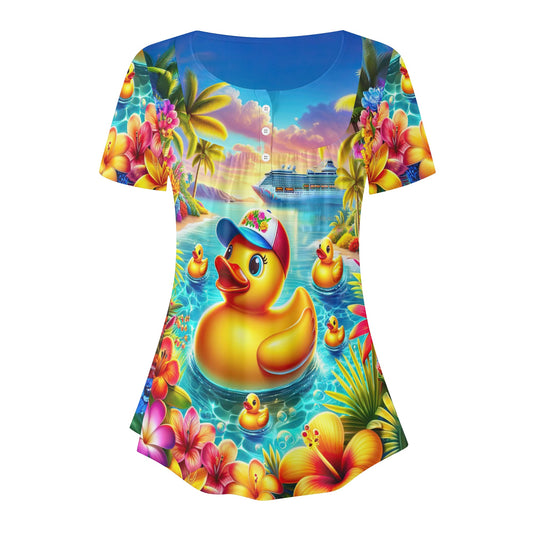 Sundown Splash Duck Scoop Neck Short Sleeved Blouse