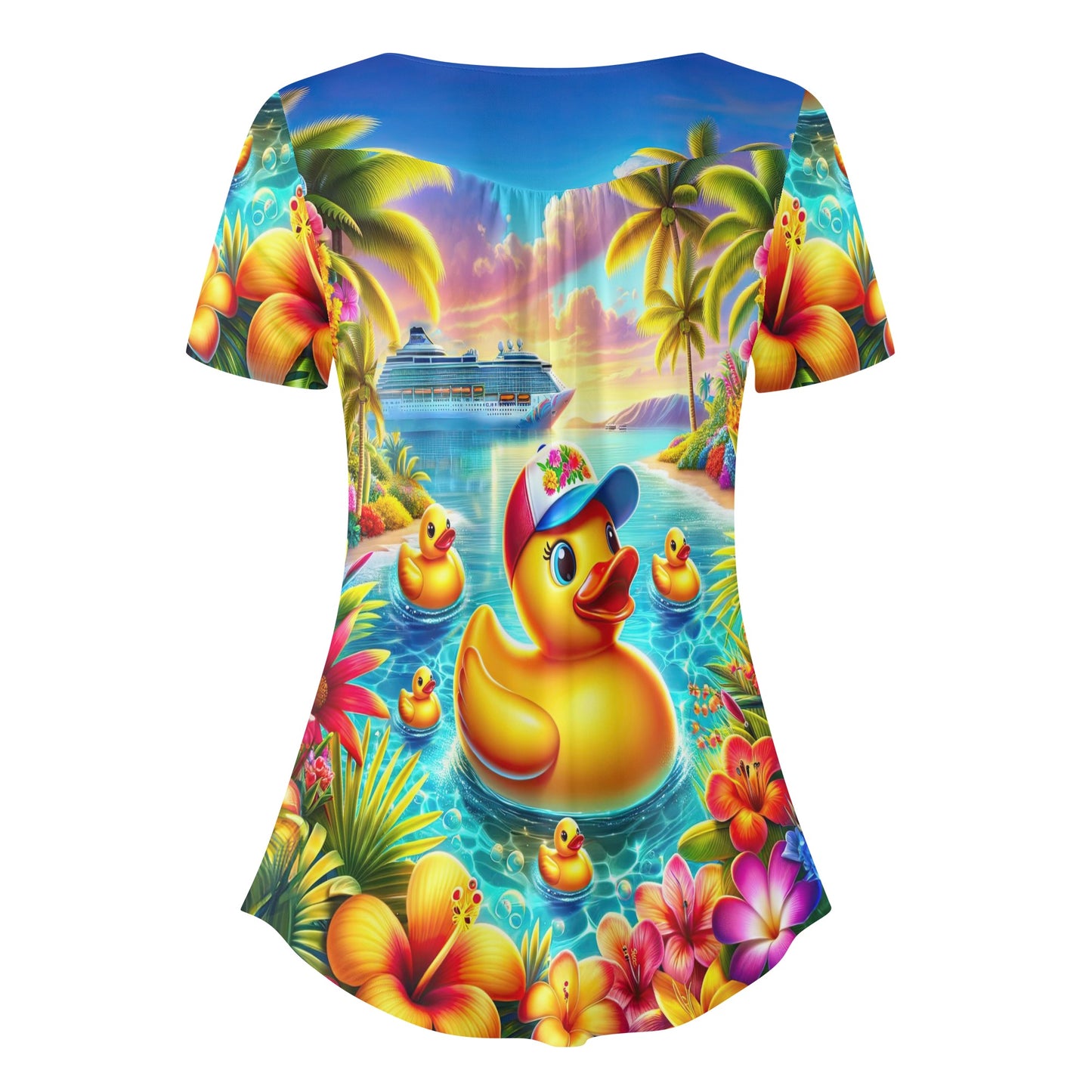 Sundown Splash Duck Scoop Neck Short Sleeved Blouse