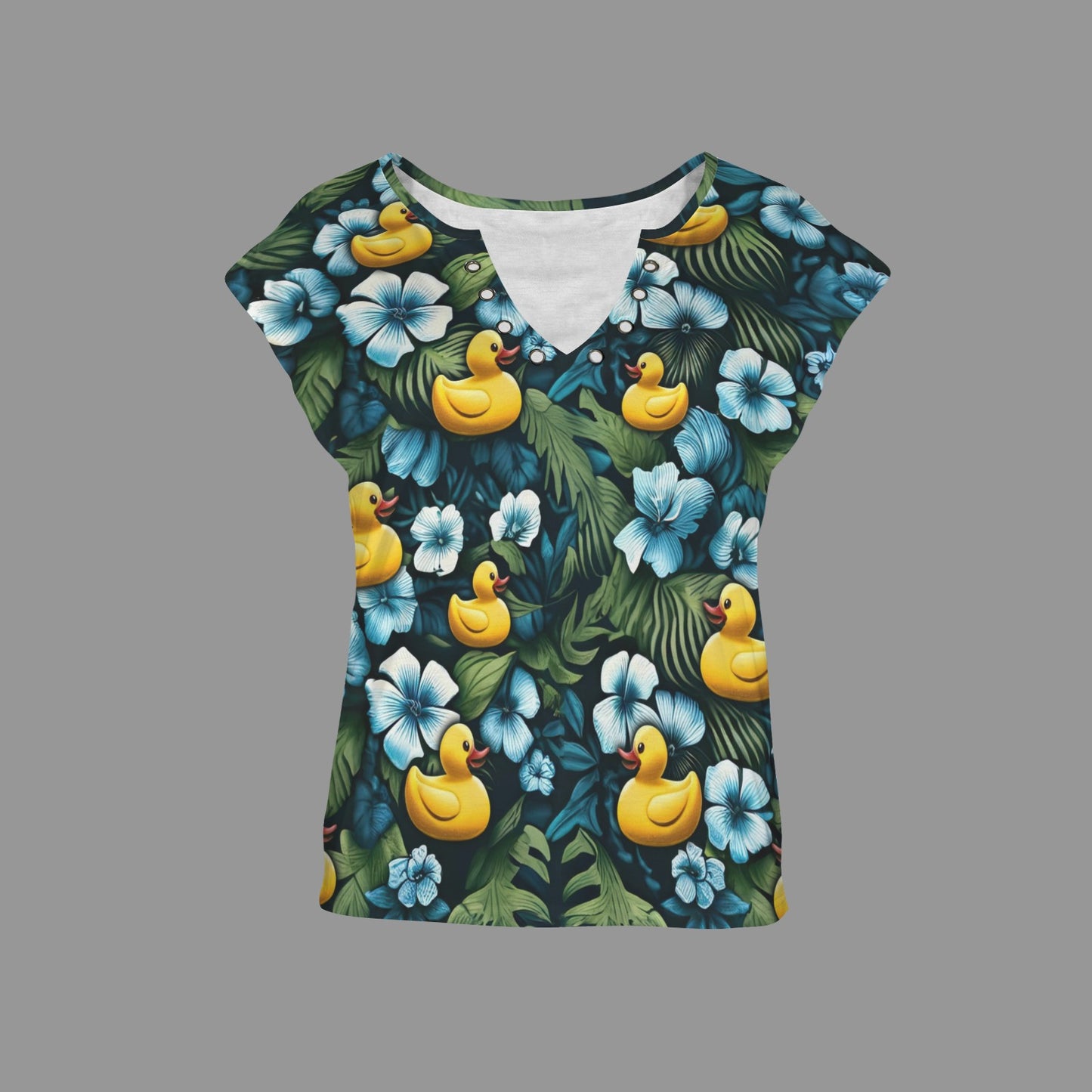 Royal Blue Women's V-Neck Ring Hole Top