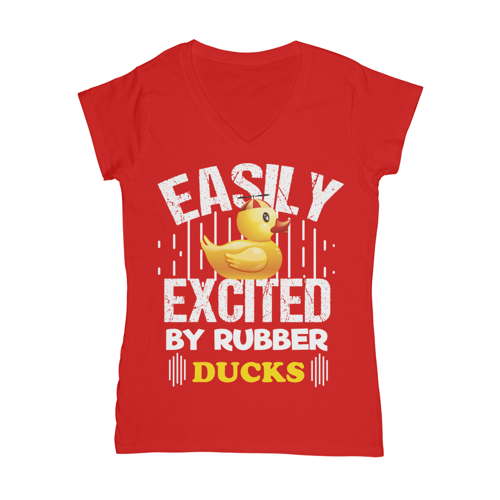 Easily Excited by Rubber Ducks Classic Women's V-Neck T-Shirt