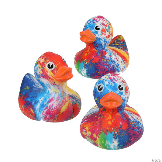 Bright Color Swirl Tie Dye Vinyl Rubber Ducks - by the dozen