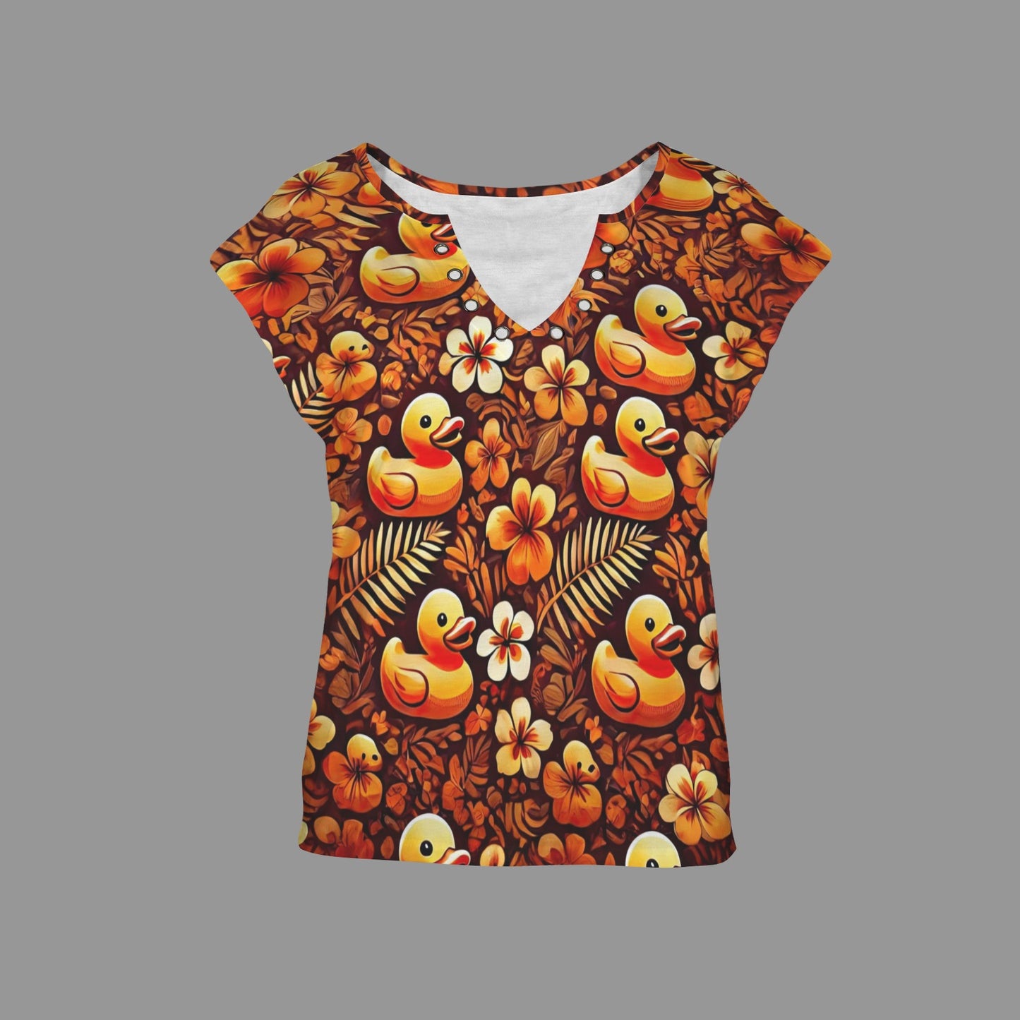 Orange Women's V-Neck Ring Hole Top