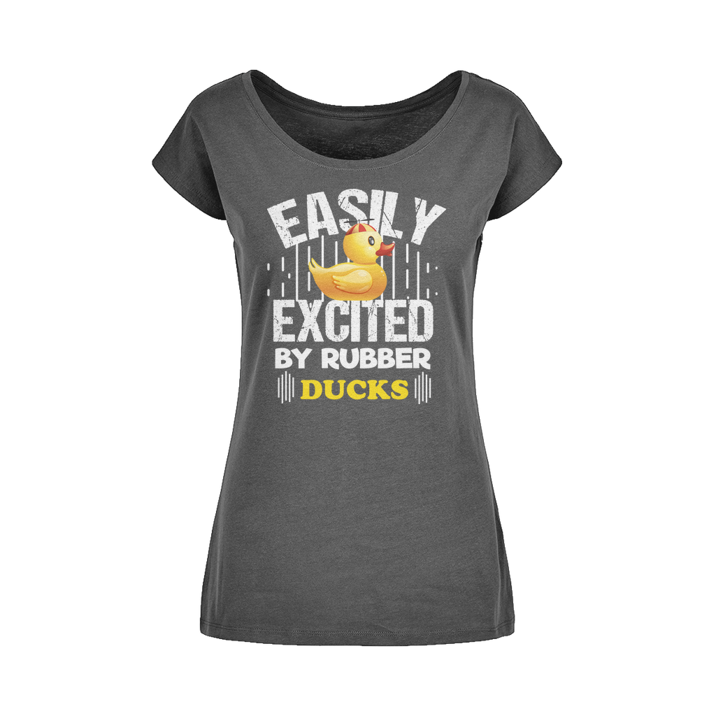 Easily Excited by Rubber Ducks Wide Neck Womens T-Shirt XS-5XL