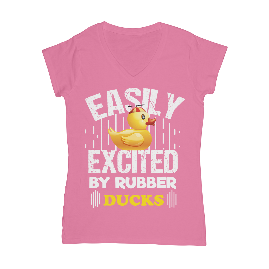 Easily Excited by Rubber Ducks Classic Women's V-Neck T-Shirt