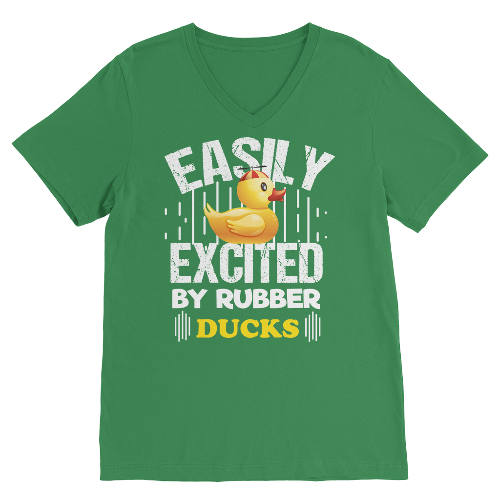 Easily Excited by Rubber Ducks Classic V-Neck T-Shirt