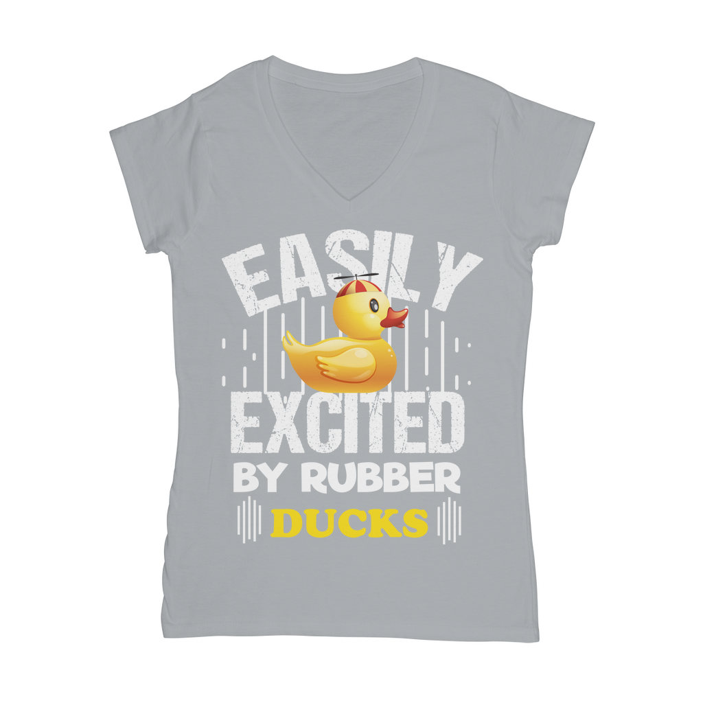 Easily Excited by Rubber Ducks Classic Women's V-Neck T-Shirt
