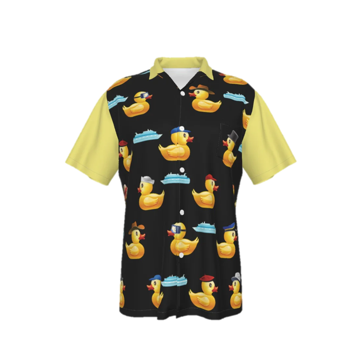 Ducky Black and Yellow Men's Hawaiian Shirt With Pocket