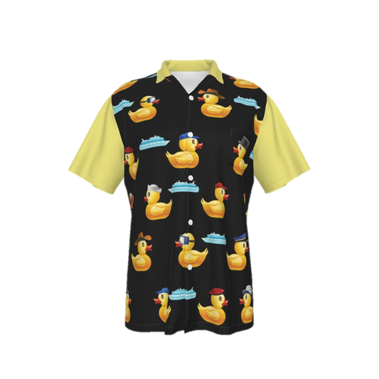 Ducky Black and Yellow Men's Hawaiian Shirt With Pocket