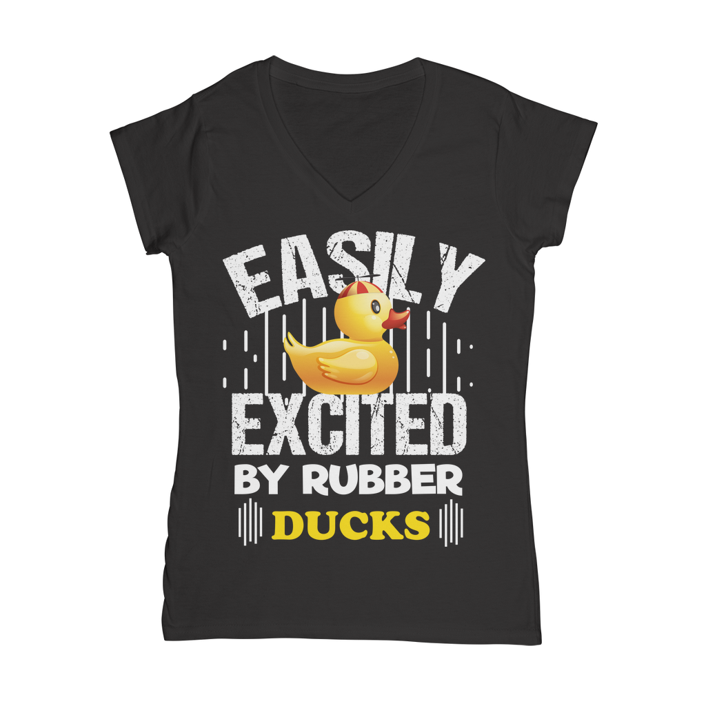 Easily Excited by Rubber Ducks Classic Women's V-Neck T-Shirt