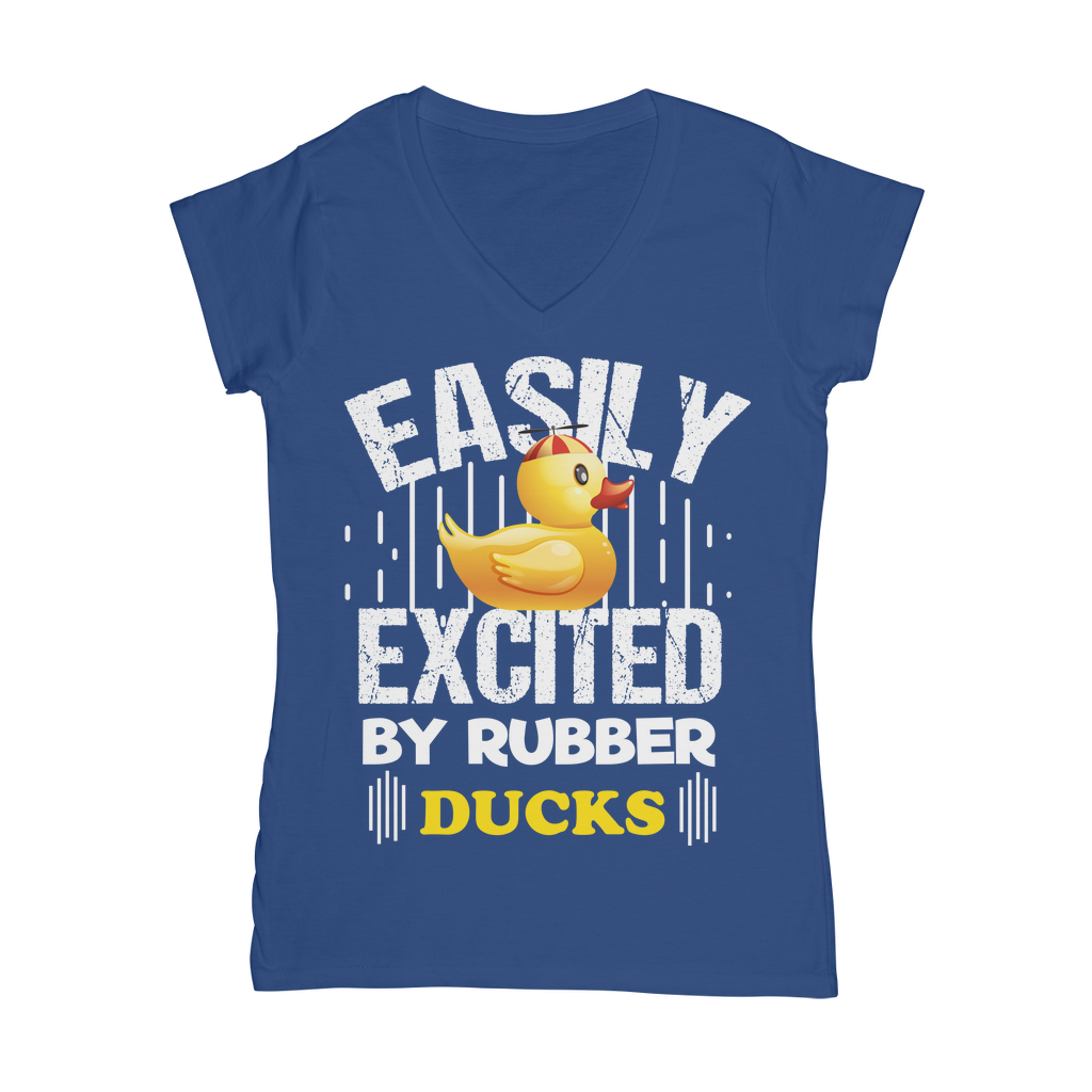 Easily Excited by Rubber Ducks Classic Women's V-Neck T-Shirt