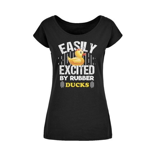 Easily Excited by Rubber Ducks Wide Neck Womens T-Shirt XS-5XL