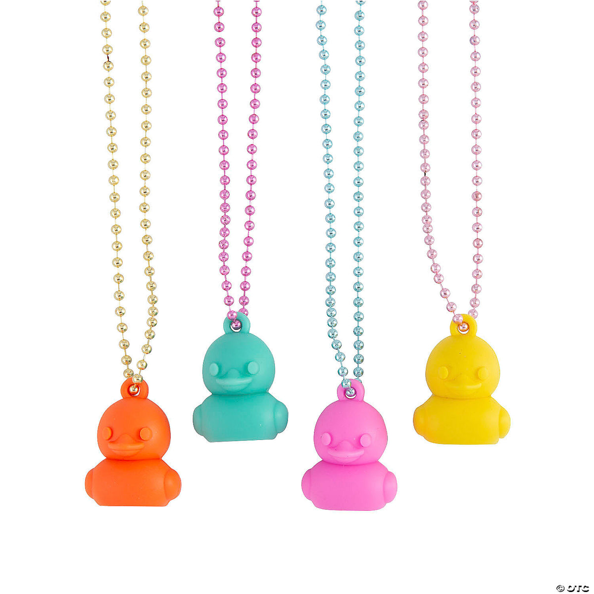 Yellow, Blue, Pink or Orange Lucky Duck Charm Necklaces - 12-Pack