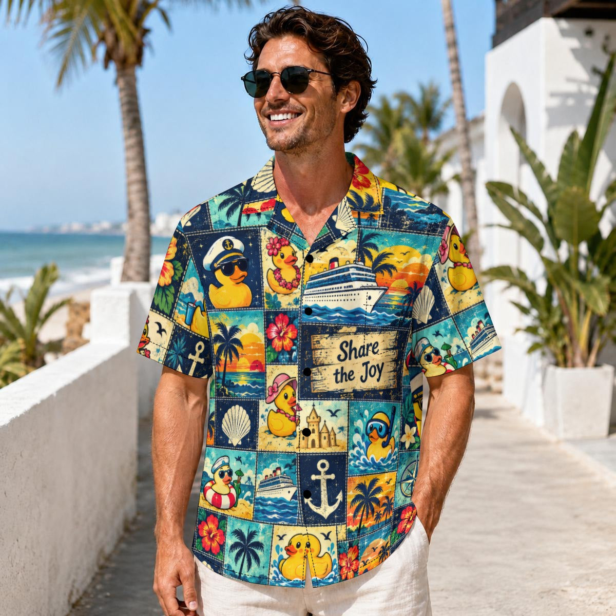 Share the Ducky Joy Men’s Hawaiian Shirt with Pocket