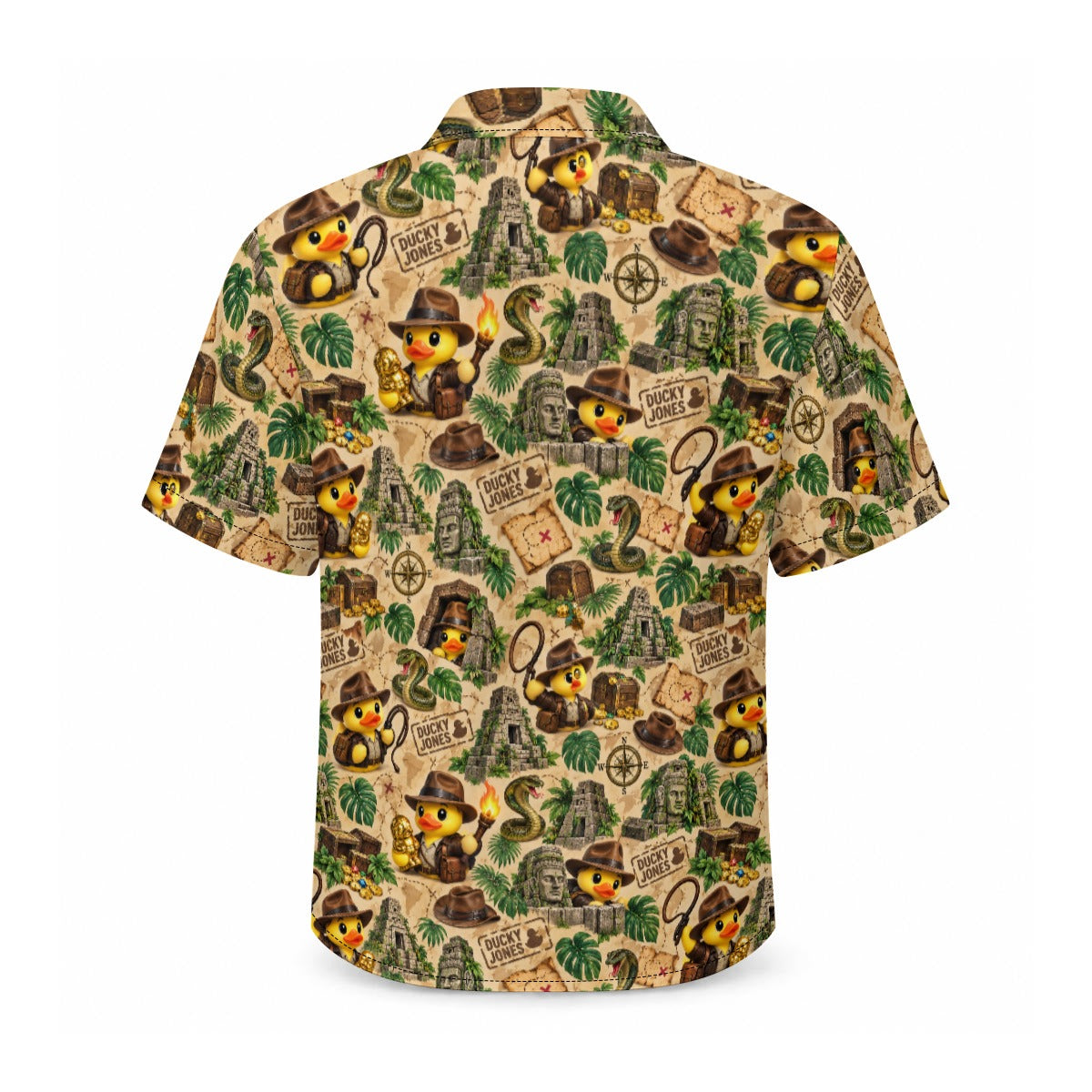 Ducky Jones men's Hawaiian shirt with pocket featuring a adventure explorer rubber duck print