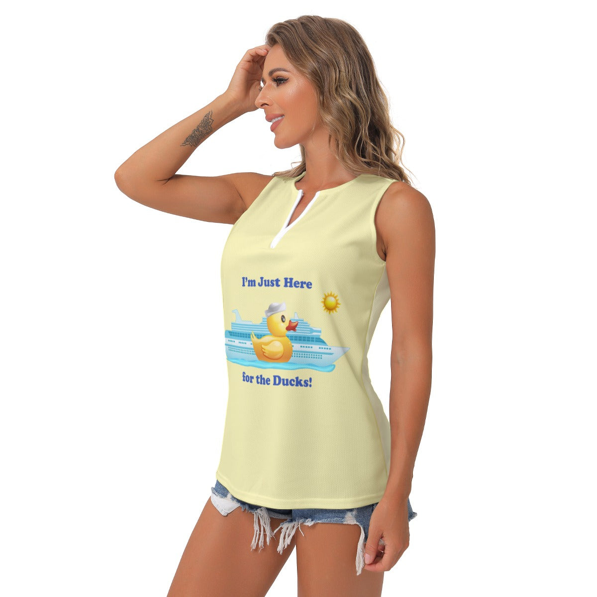 I'm Just Here for the Ducks Women's Sleeveless V-Neck Top