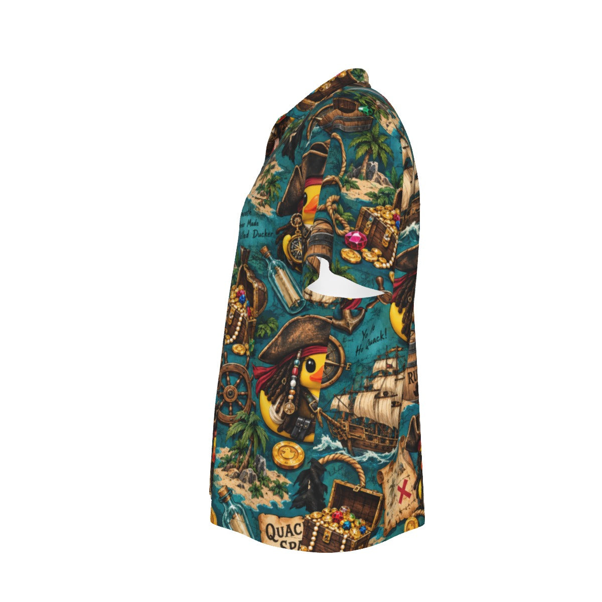 Quack Sparrow men's Hawaiian shirt with pocket featuring a pirate rubber duck print