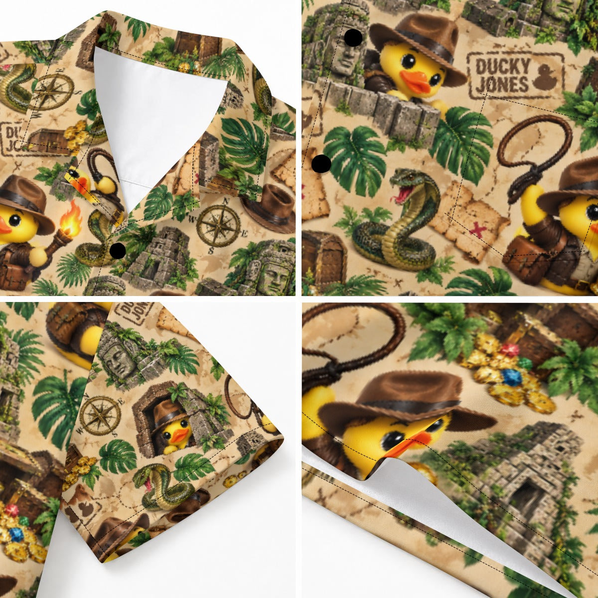 Ducky Jones men's Hawaiian shirt with pocket featuring a adventure explorer rubber duck print