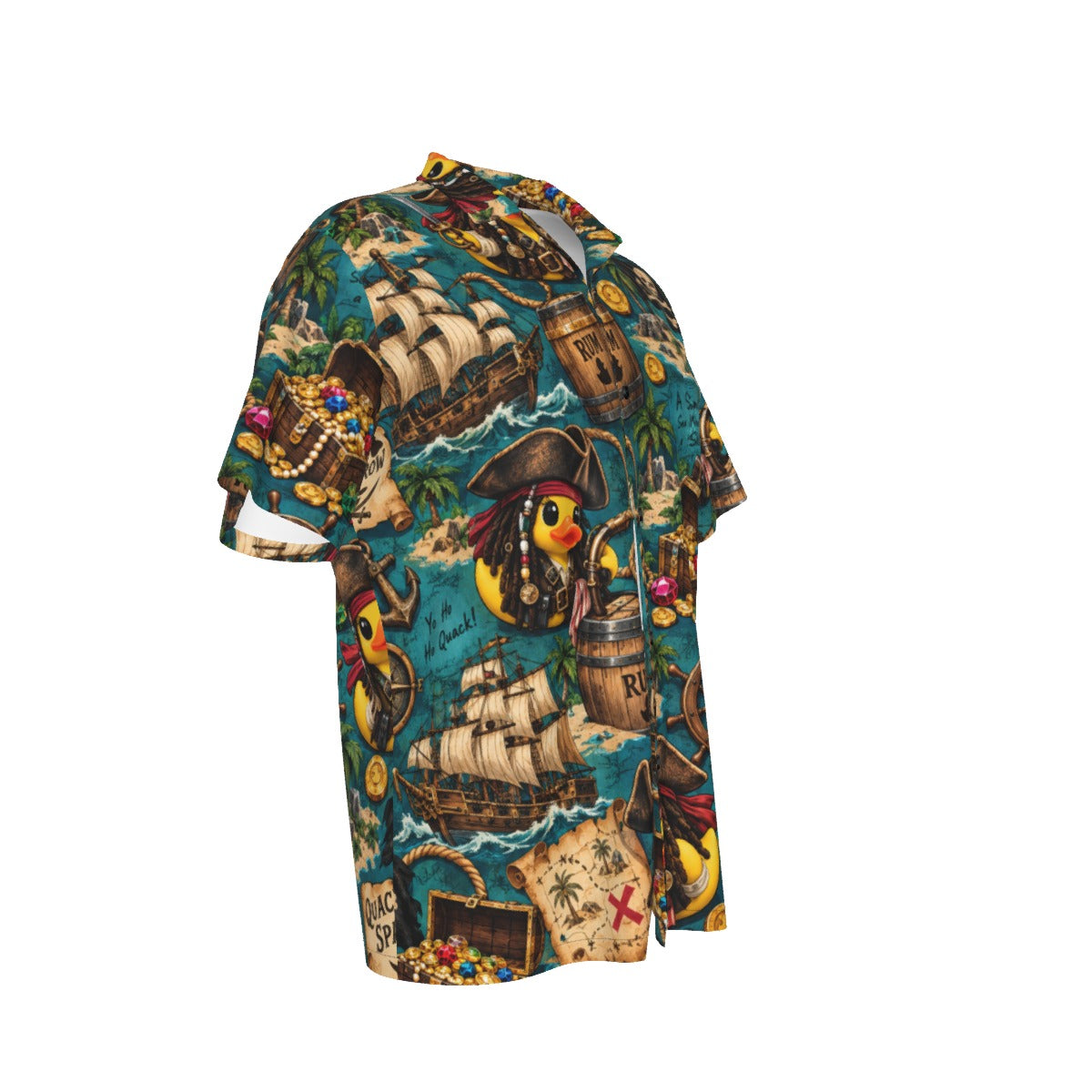Quack Sparrow men's Hawaiian shirt with pocket featuring a pirate rubber duck print