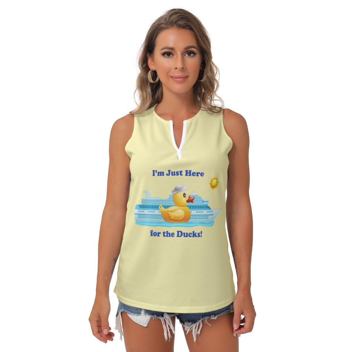 I'm Just Here for the Ducks Women's Sleeveless V-Neck Top