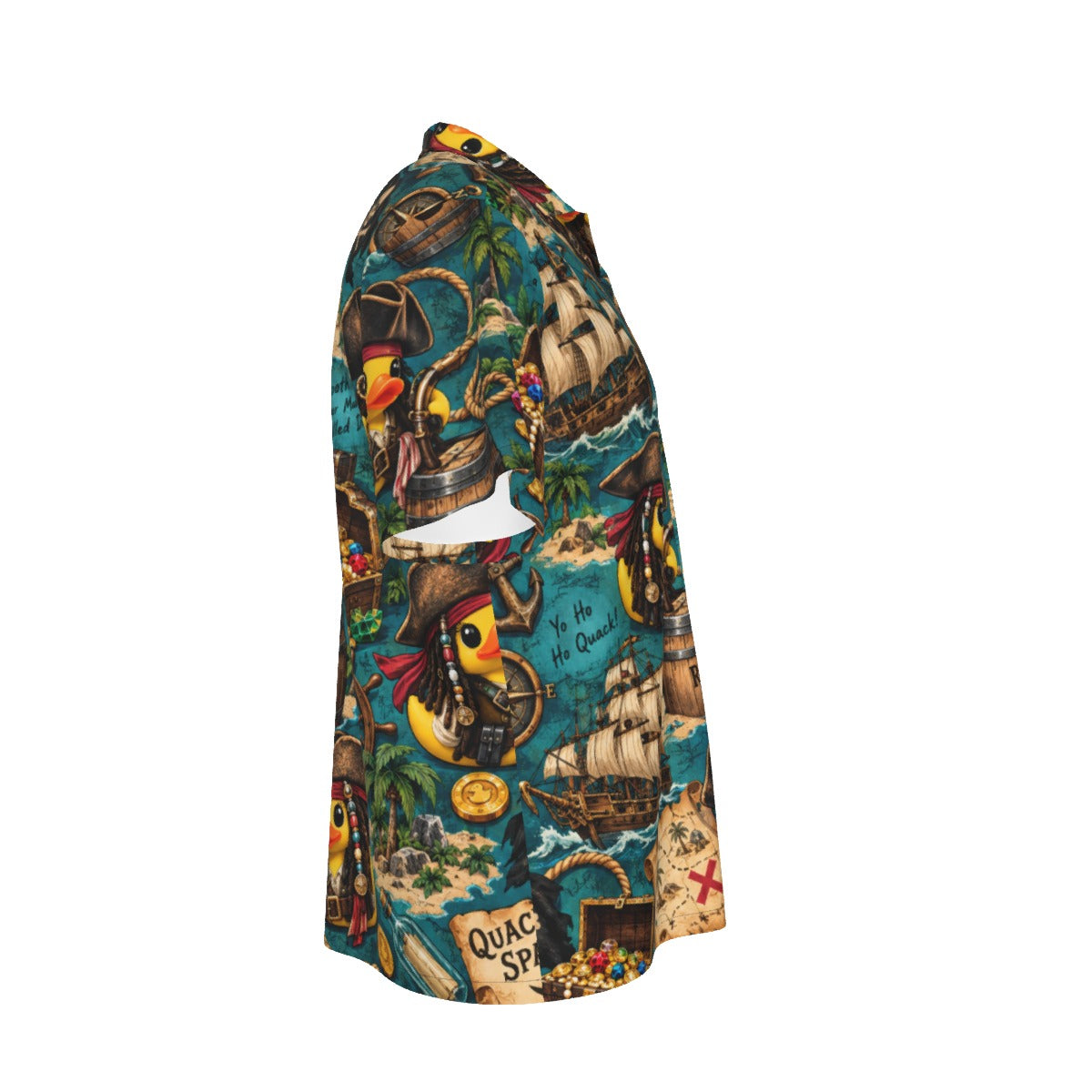 Quack Sparrow men's Hawaiian shirt with pocket featuring a pirate rubber duck print
