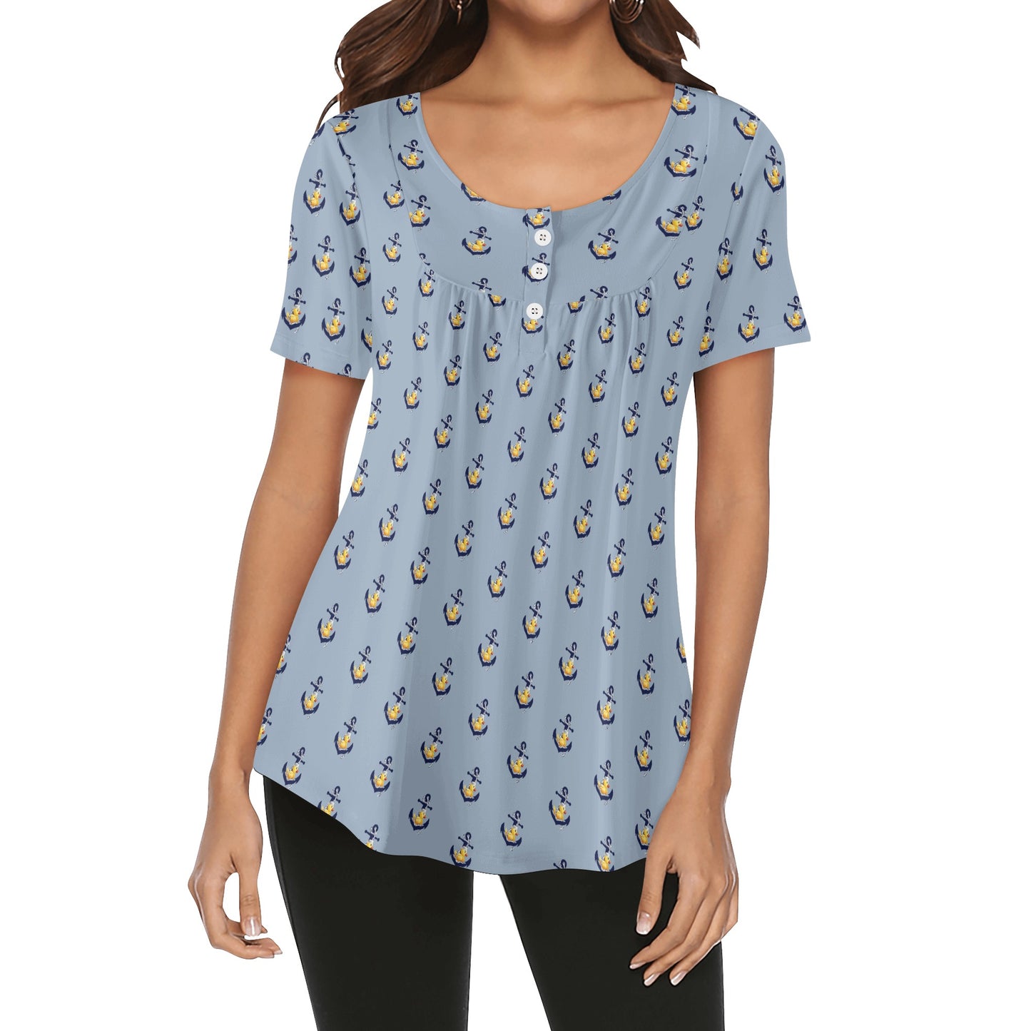 Ahoy Ducky Womens Scoop Neck Short Sleeved Blouse