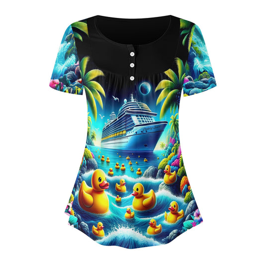 Midnight Marina Duck Hideaway Womens Scoop Neck Short Sleeved Blouse