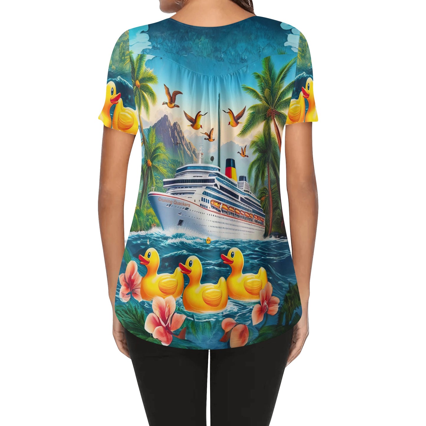 Voyagers Duck Parade Womens Scoop Neck Short Sleeved Blouse