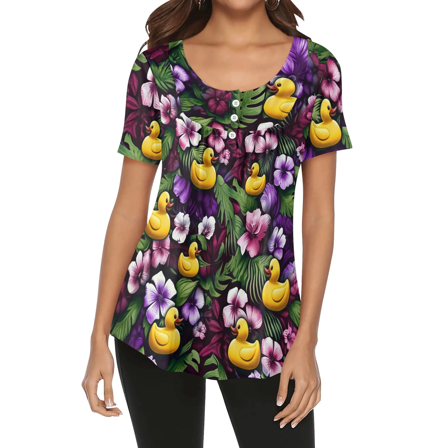 Ducky Hawaiian Womens Scoop Neck Short Sleeved Blouse