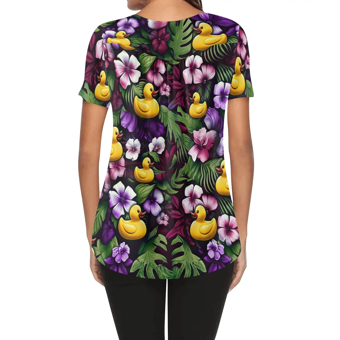 Ducky Hawaiian Womens Scoop Neck Short Sleeved Blouse