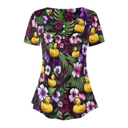 Ducky Hawaiian Womens Scoop Neck Short Sleeved Blouse