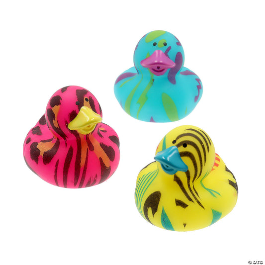 90’s Style Neon Teal, Yellow & Leopard Rubber Ducks