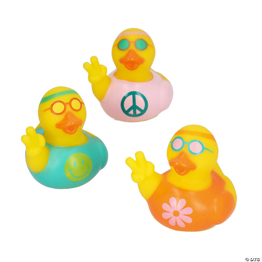 Groovy Party Peace Sign, Smile Face & Flower Rubber Ducks Assortment
